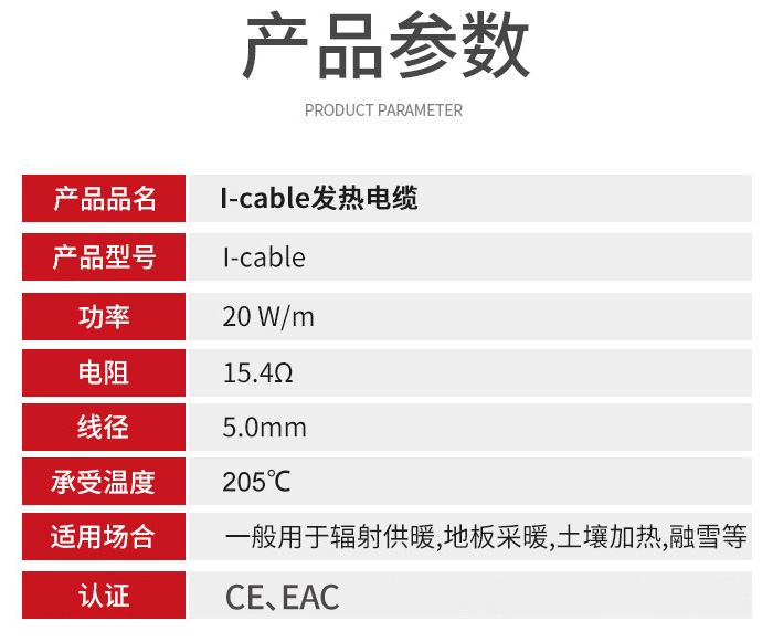 I-cable发热电缆产品参数