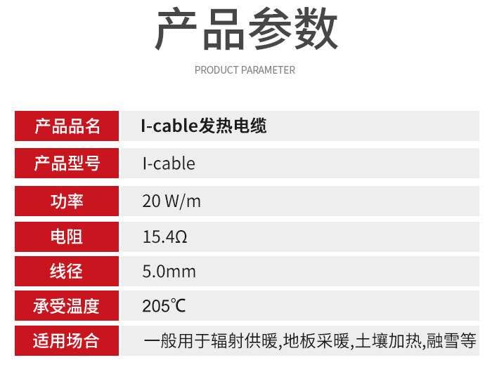 I-cable发热电缆产品参数